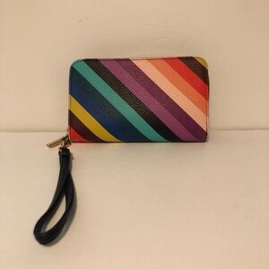 Colorful Striped Wristlet Wallet zipper and snap closures